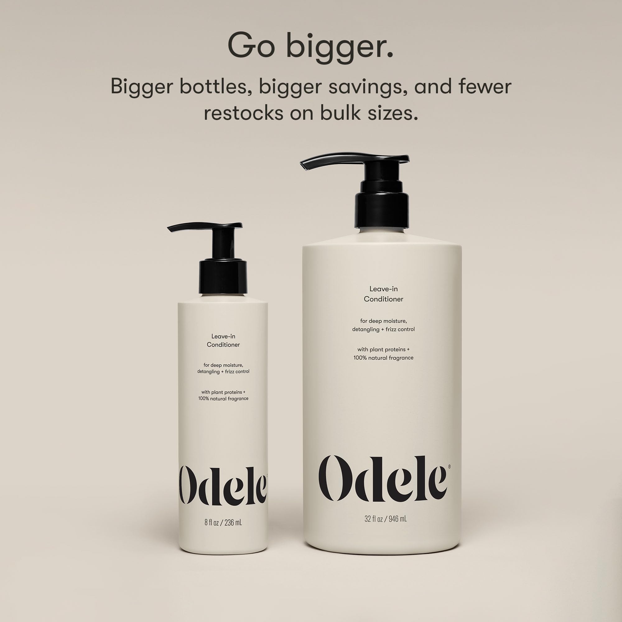 Odele 32 oz bottle next to hand to show size and value advantage