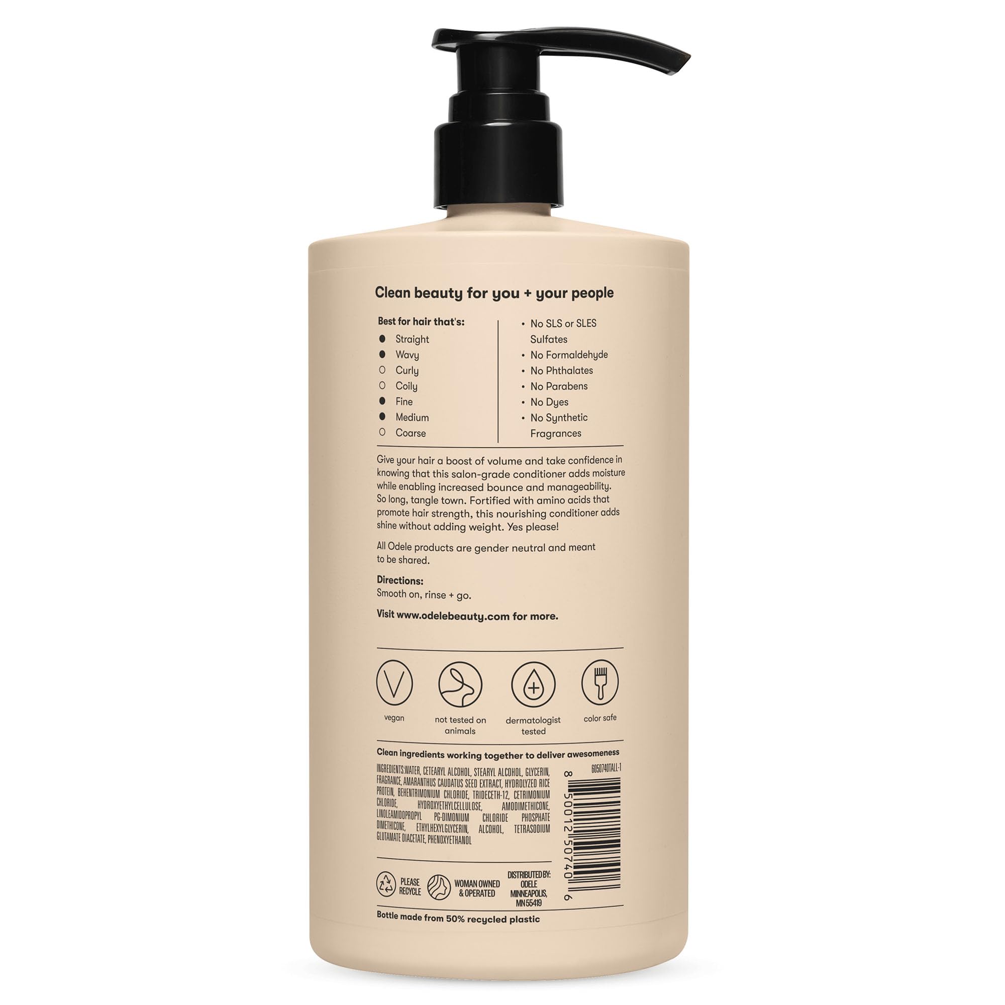 Bathroom shelf with Odele bottle conveying clean, accessible hair care