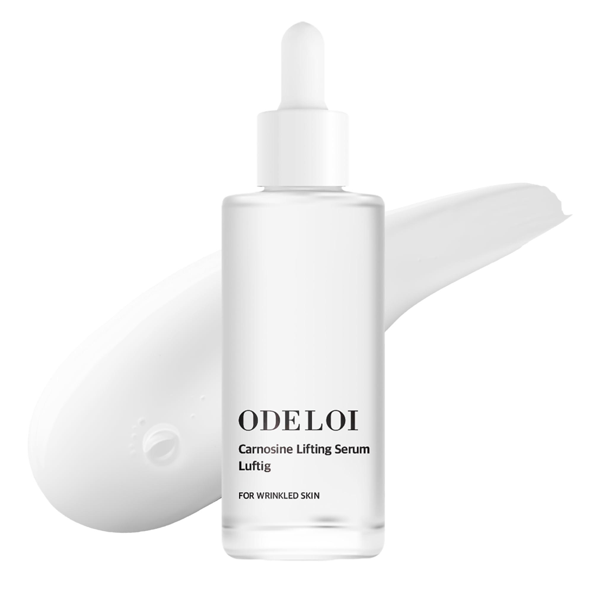 ODELOI bottle front view showing sleek anti-aging serum packaging and appeal