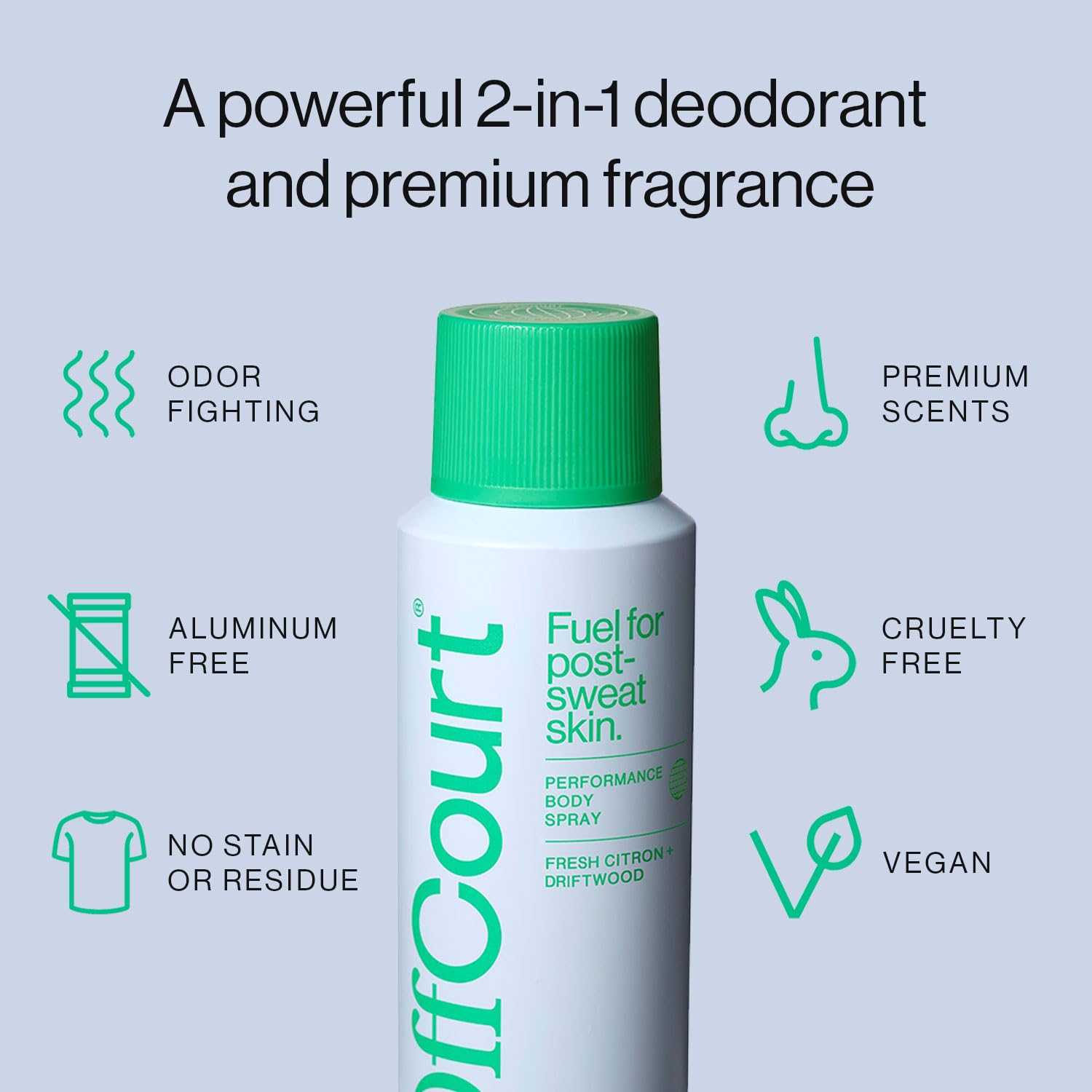 Applying OffCourt underarm spray demonstrating odor control on-the-go