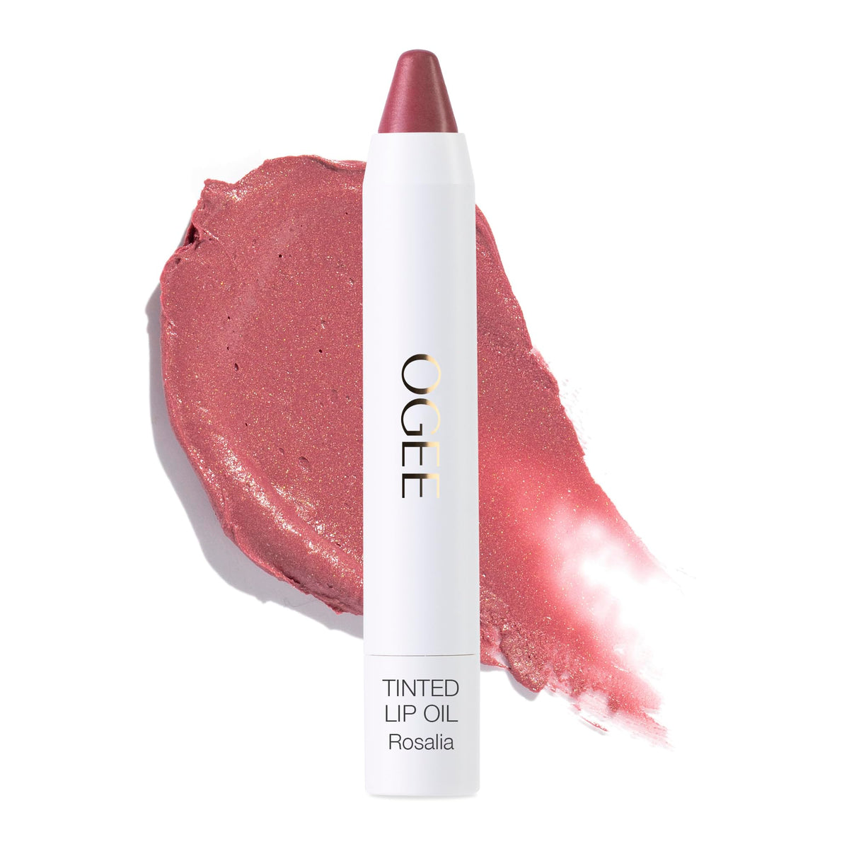 Ogee ROSALIA front packaging showing dusty-rose tinted lip oil benefit: instant gloss