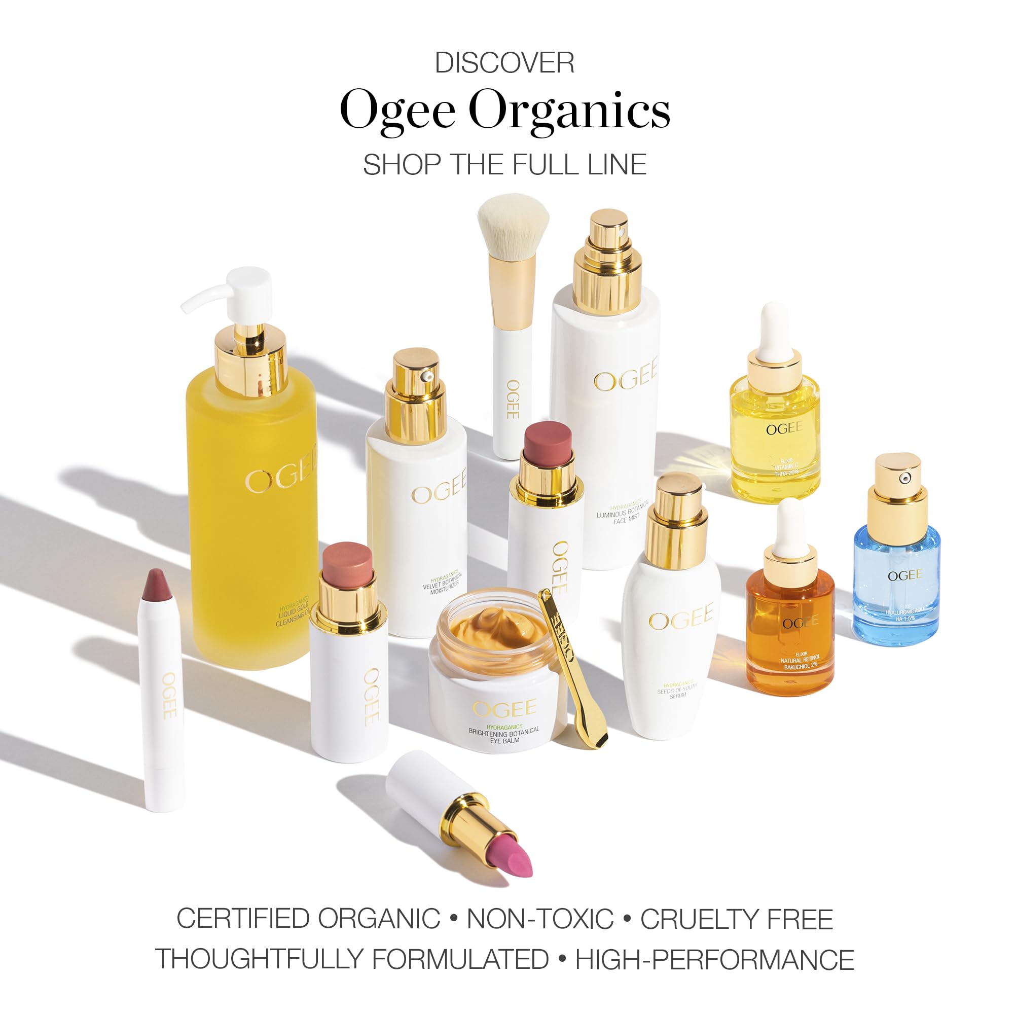 Ogee ROSALIA label closeup showing ingredients list and clean-beauty claims