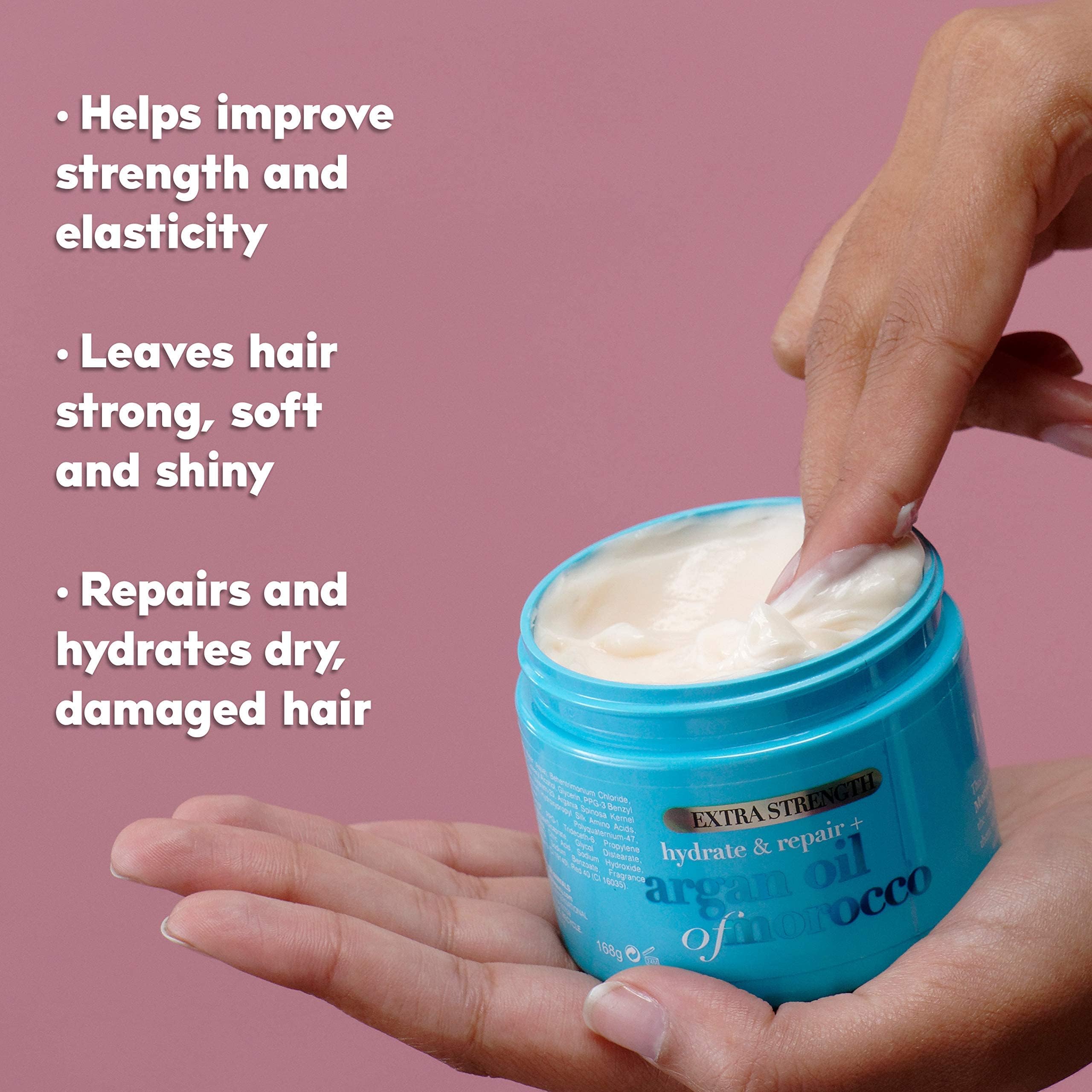 OGX jar on bathroom shelf suggesting a simple daily care routine