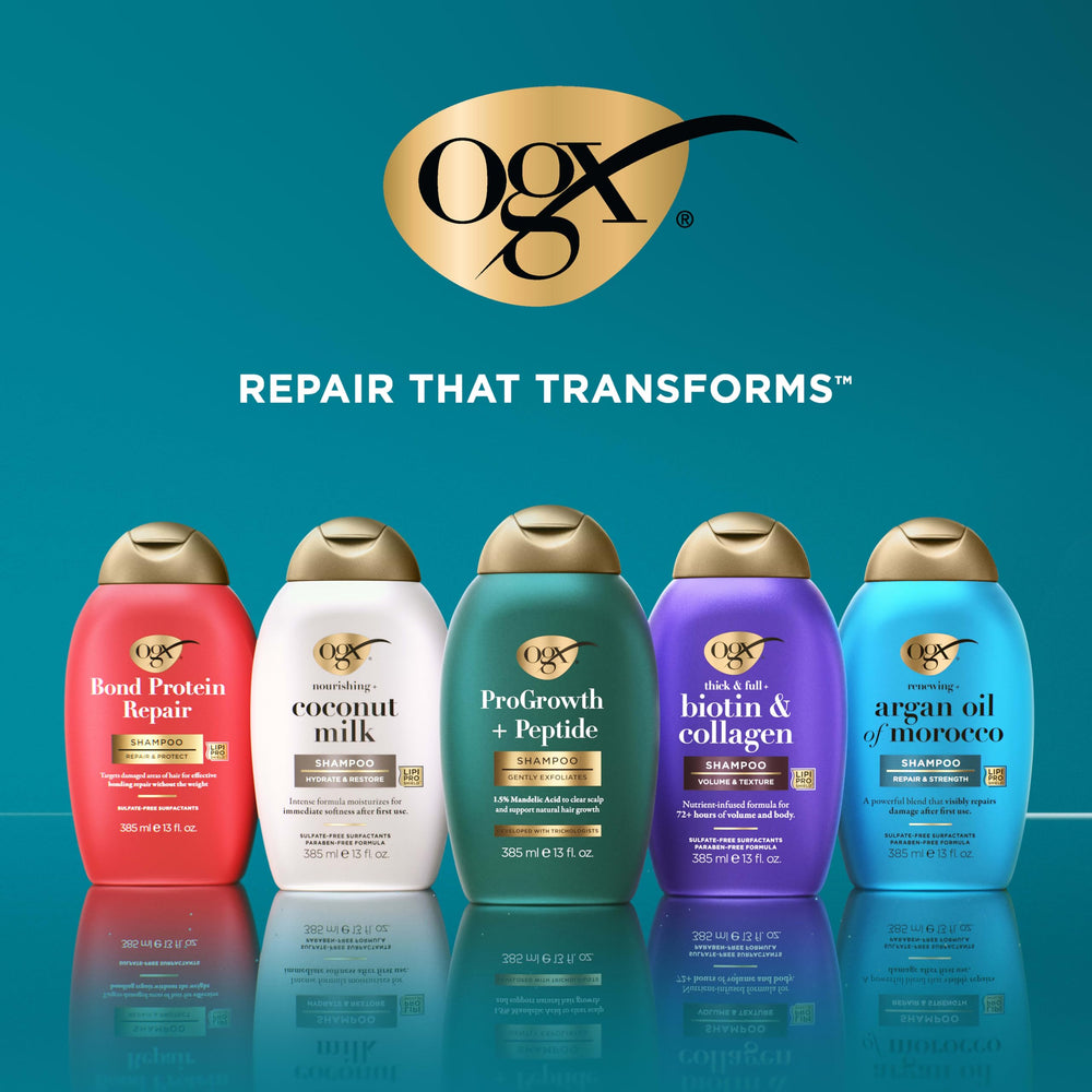 OGX bottles next to common items showing 25.4 fl oz size and value