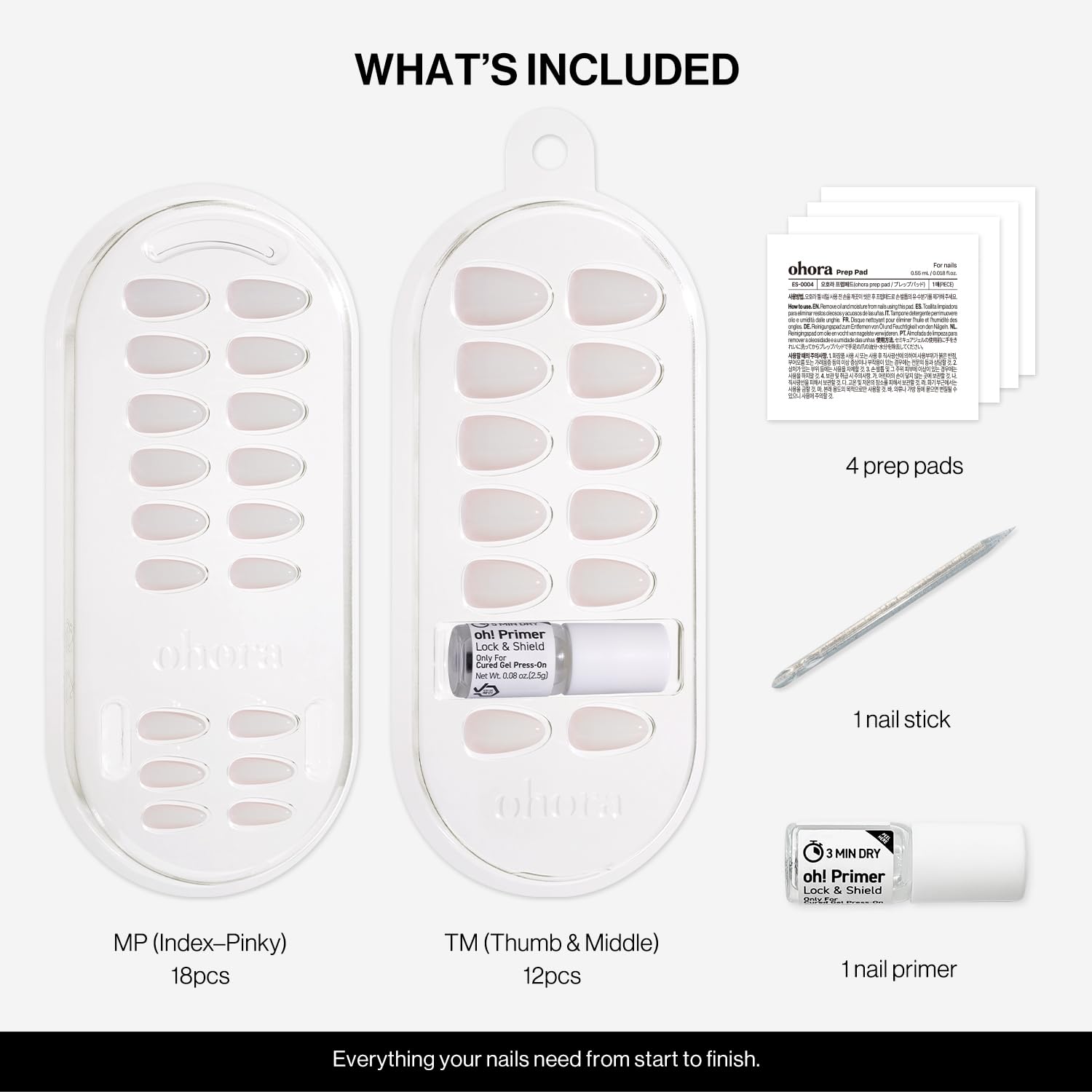 ohora two-layer tray layout illustrating 30 tips in 15 sizes for perfect fit