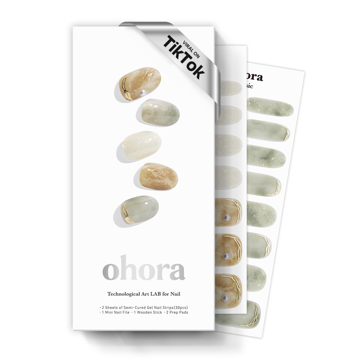 ohora front packaging showing N Soft Moss green marble glitter, clear product view and benefit