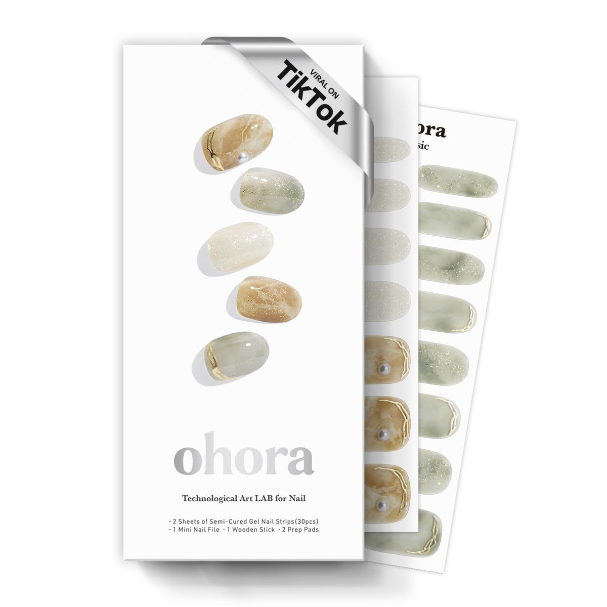 ohora front packaging showing N Soft Moss green marble glitter, clear product view and benefit