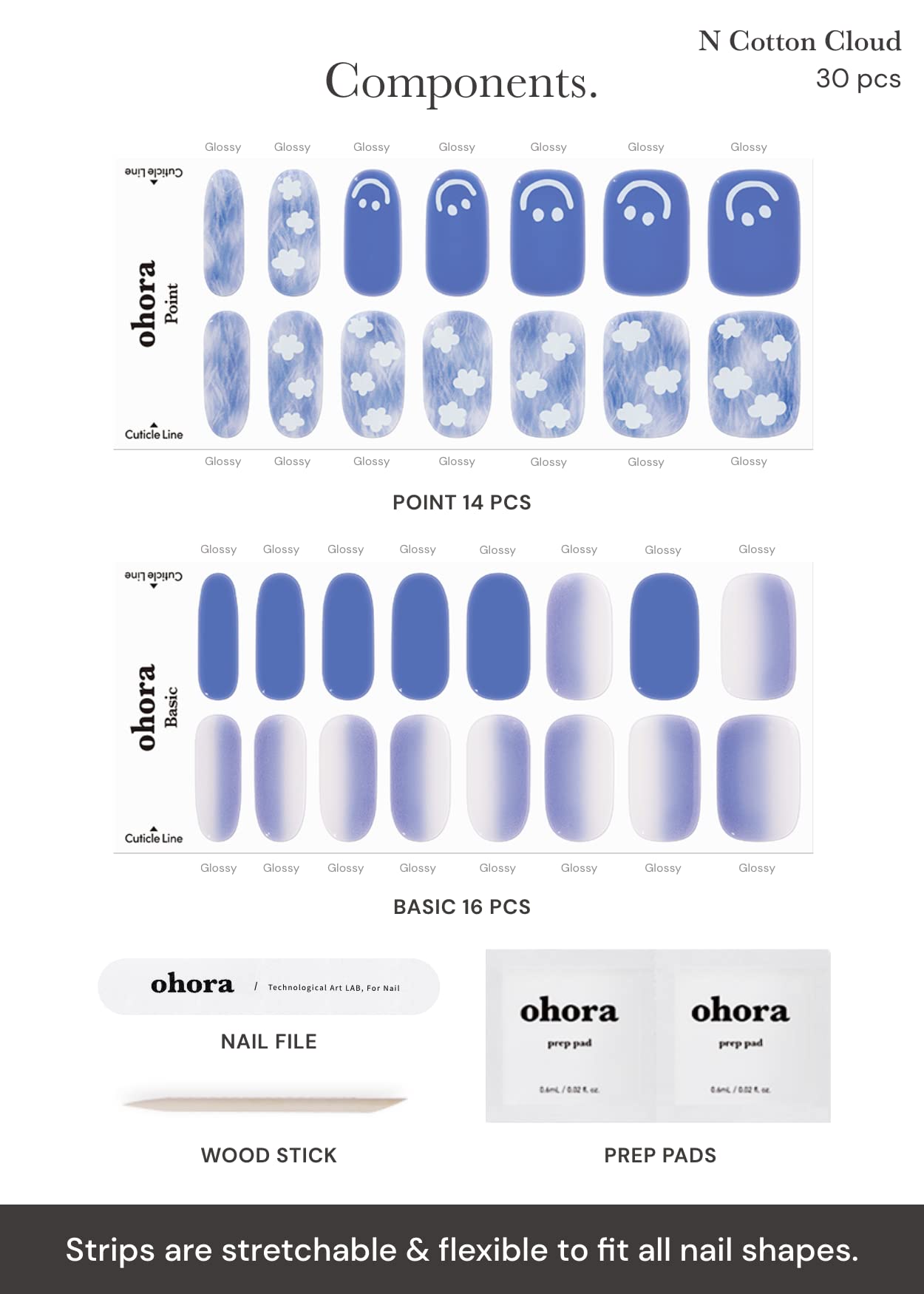 ohora included tools displayed with strips showing prep pads file and wooden stick convenience