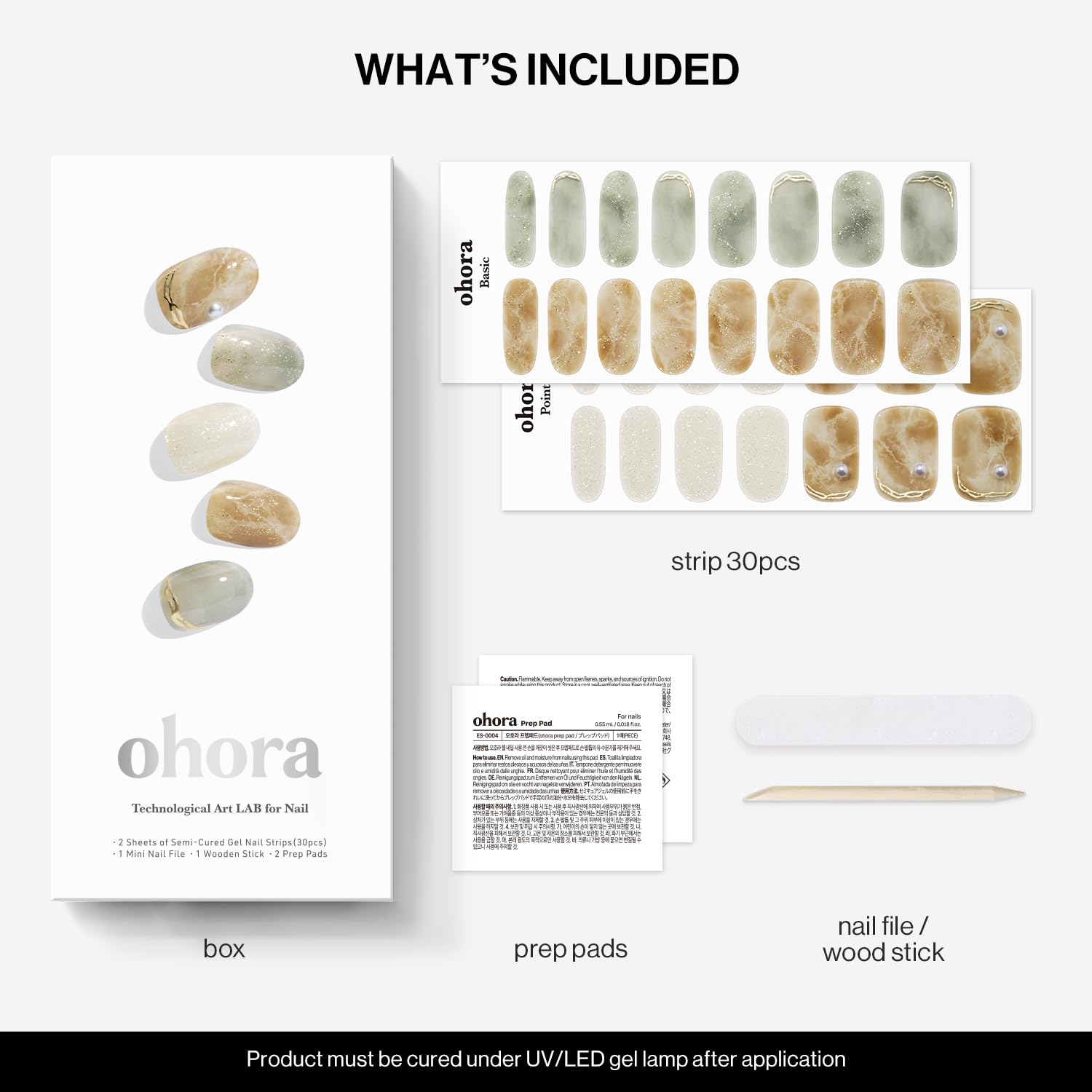 ohora prep pads and wooden stick next to strip for gentle removal and safer nails benefit