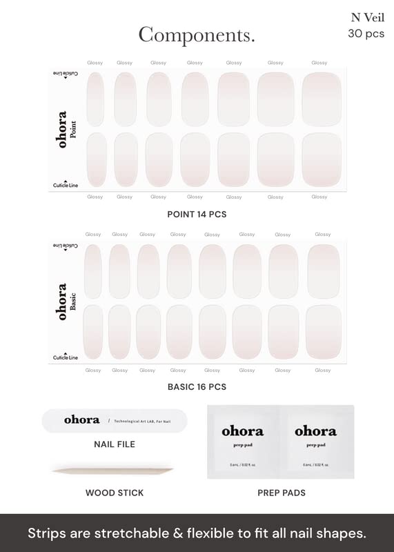 ohora sheet layout with 15 sizes visible, enabling a precise fit for each nail size