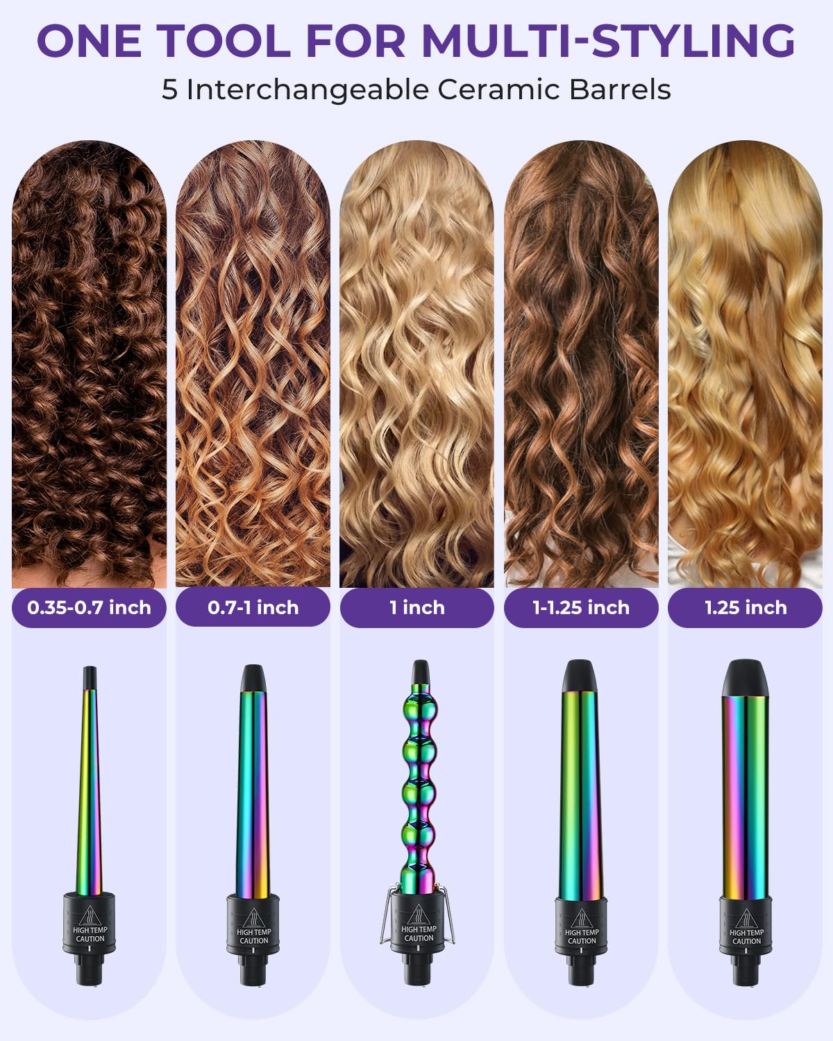 Ohuhu ceramic barrels close-up highlighting tourmaline coating to reduce frizz
