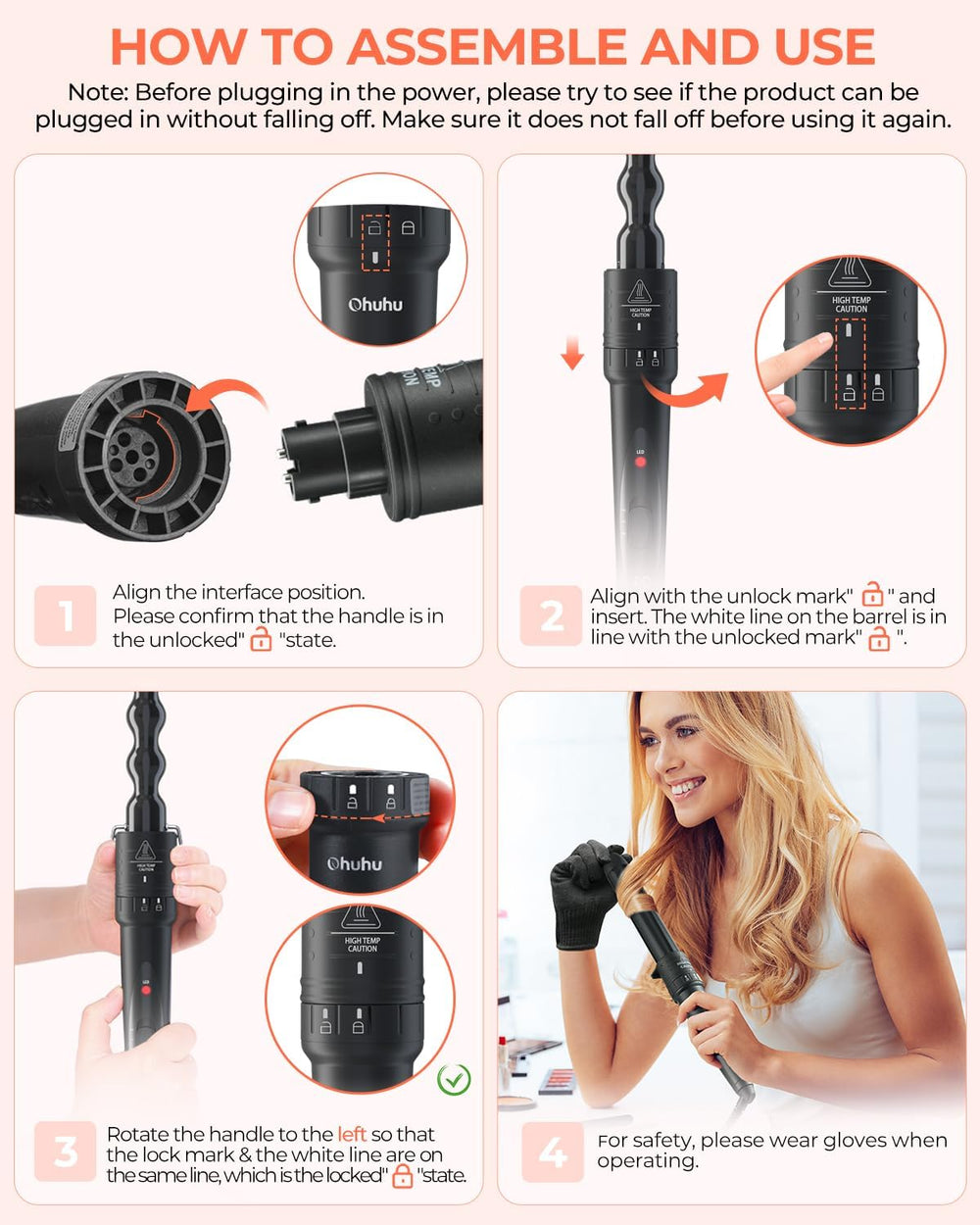 Ohuhu tourmaline ceramic barrel close-up for smoother frizz-free curls