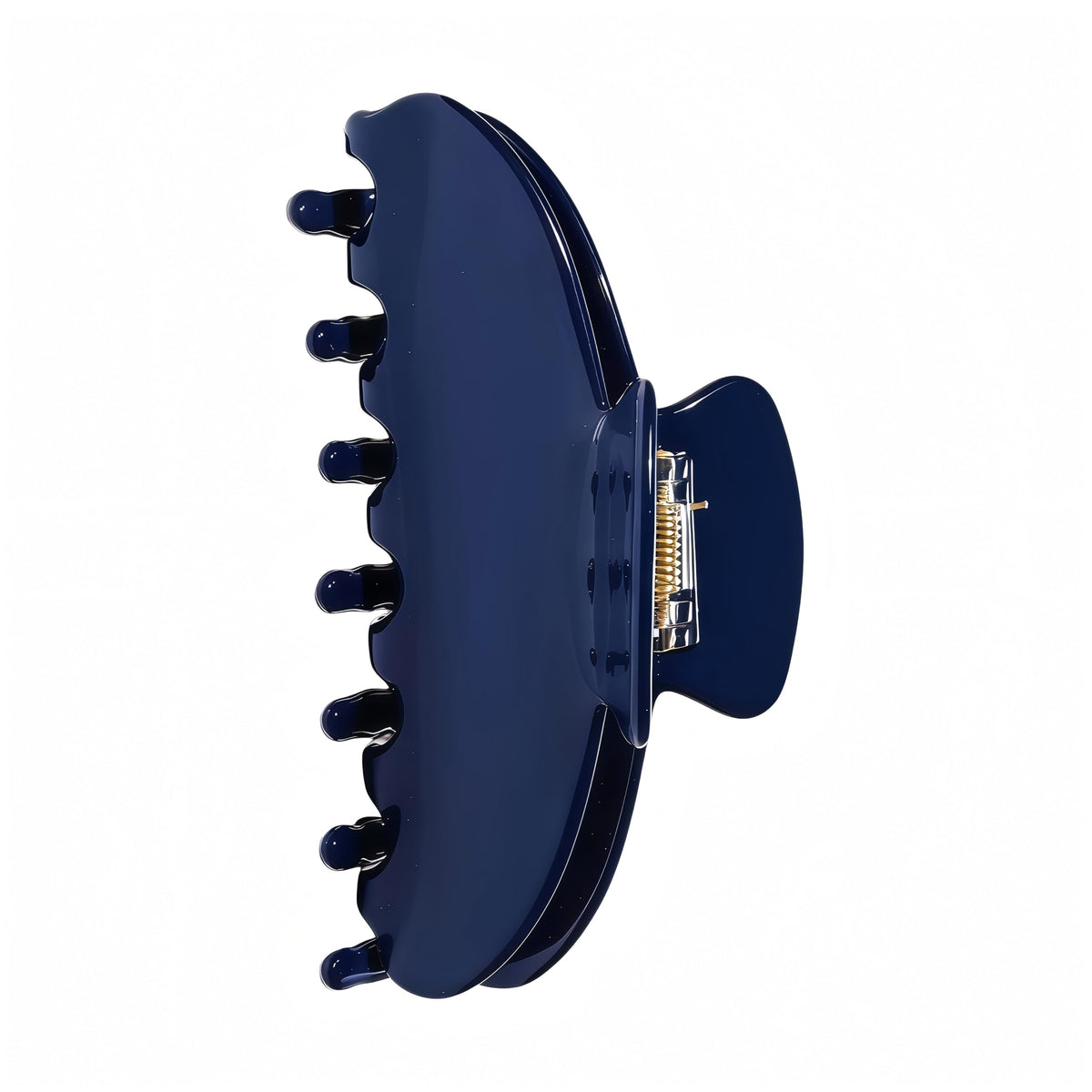 OideGuiing front view of dark blue claw clip showing shape and color benefit: secure hold