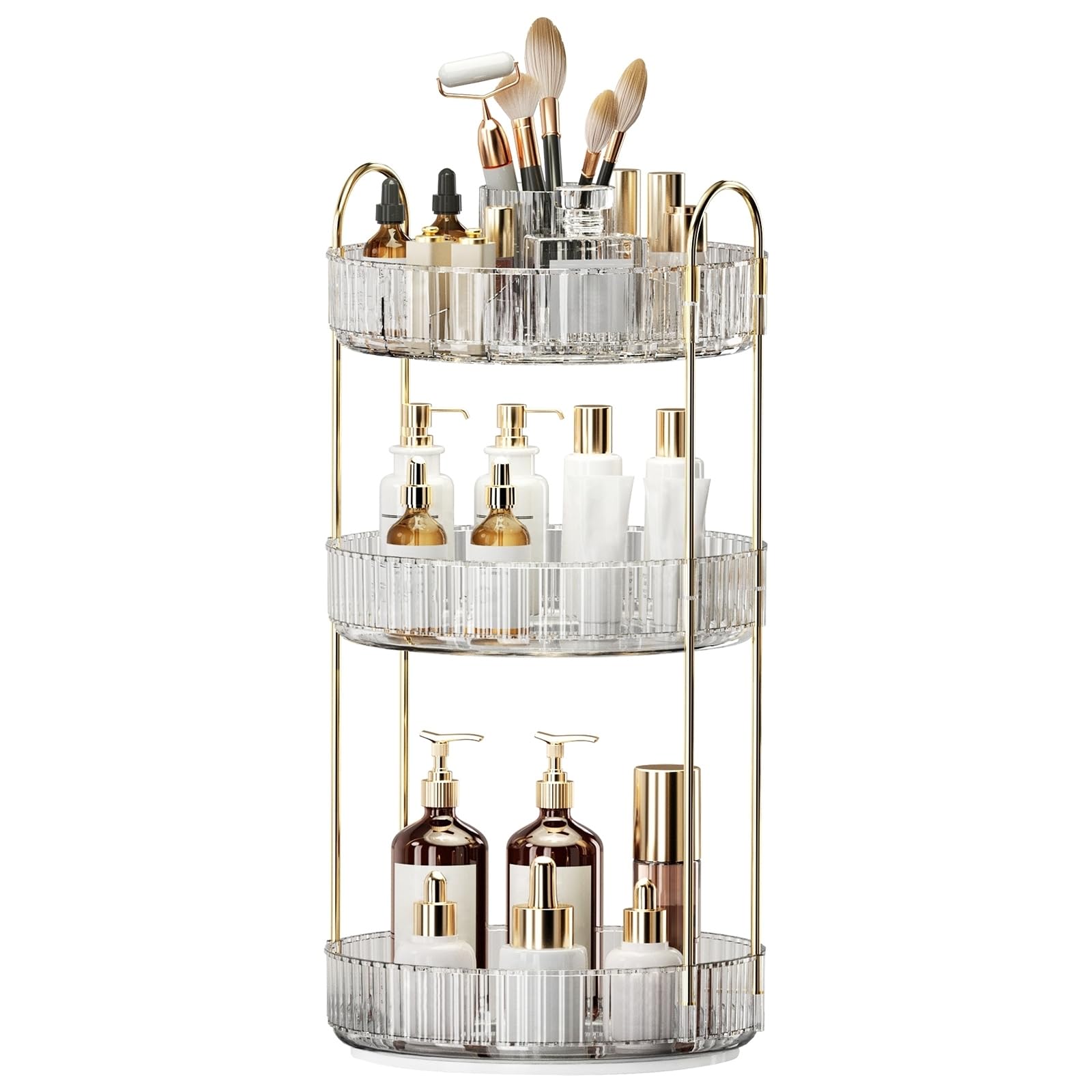 Oifecsie front view showing three-tier organizer keeping cosmetics tidy
