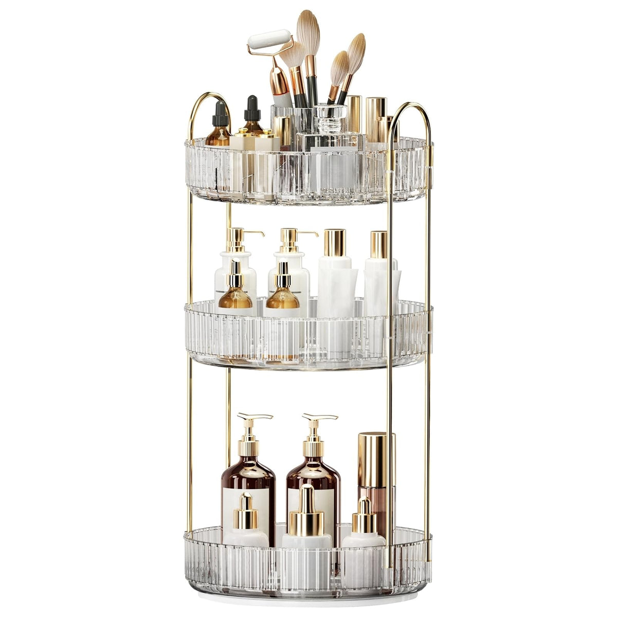 Oifecsie front view showing three-tier organizer keeping cosmetics tidy