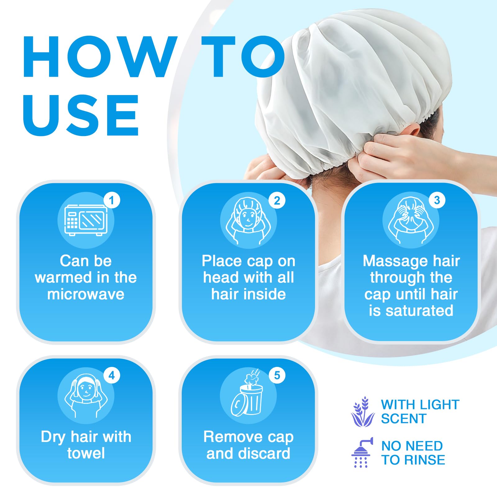 OK TAPE cap being massaged on hair demonstrating no-rinse cleaning benefit