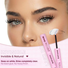 OKAYLOVE clear seal smoothing across lashes, locks clusters waterproofly