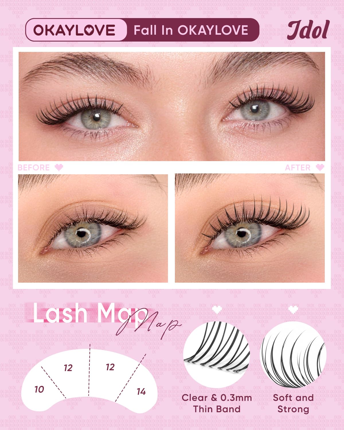 OKAYLOVE mixed length clusters spread displaying 9–16mm customization