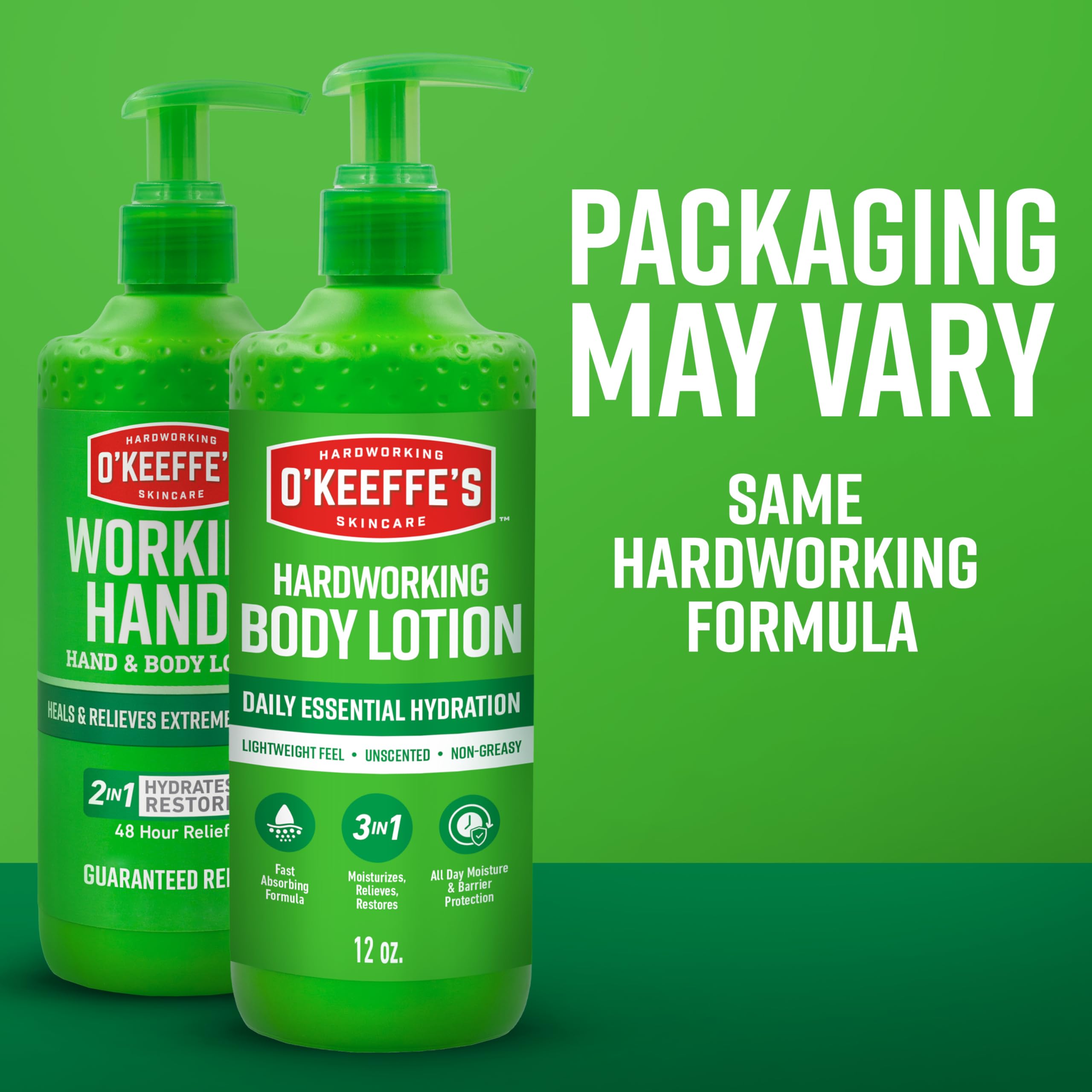 O'Keeffe's bottles on bathroom counter showing daily routine readiness