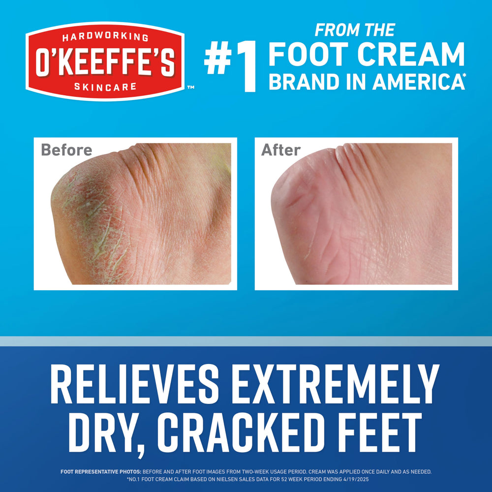 O'Keeffe's cream being applied to heel to demonstrate targeted relief