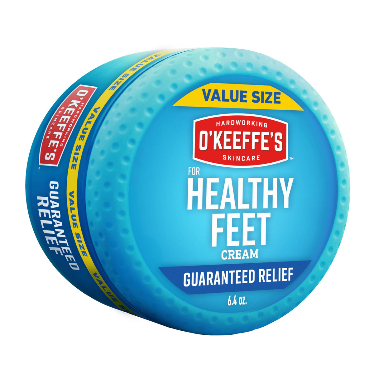 O'Keeffe's jar front view showing clear branding and size benefit