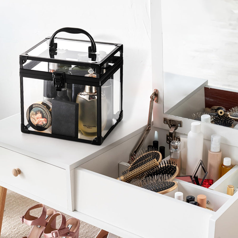 Okllen crown box open interior storage showing organized cosmetics