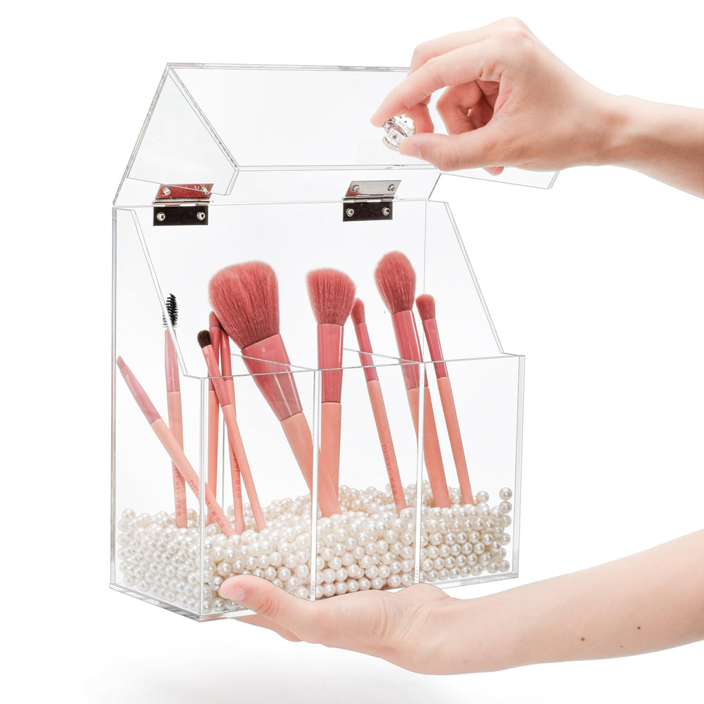 Okllen three compartments filled with brushes and lipsticks for easy selection