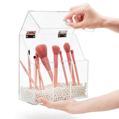 Okllen three compartments filled with brushes and lipsticks for easy selection