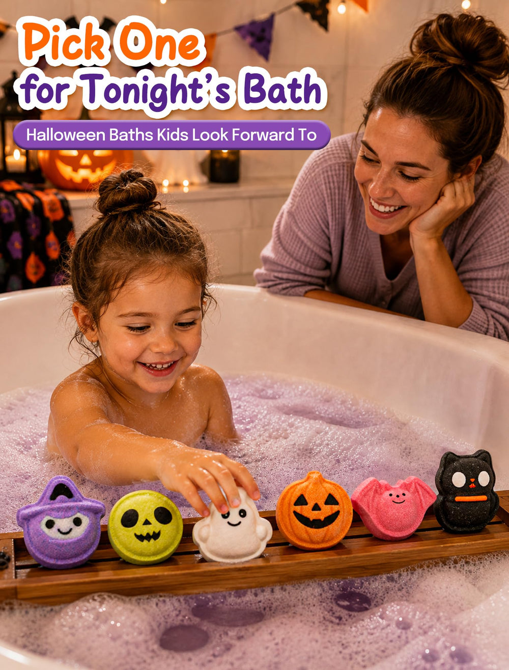 OKPOW bath bomb fizzing in tub creating colorful bubbles for playful sensory fun