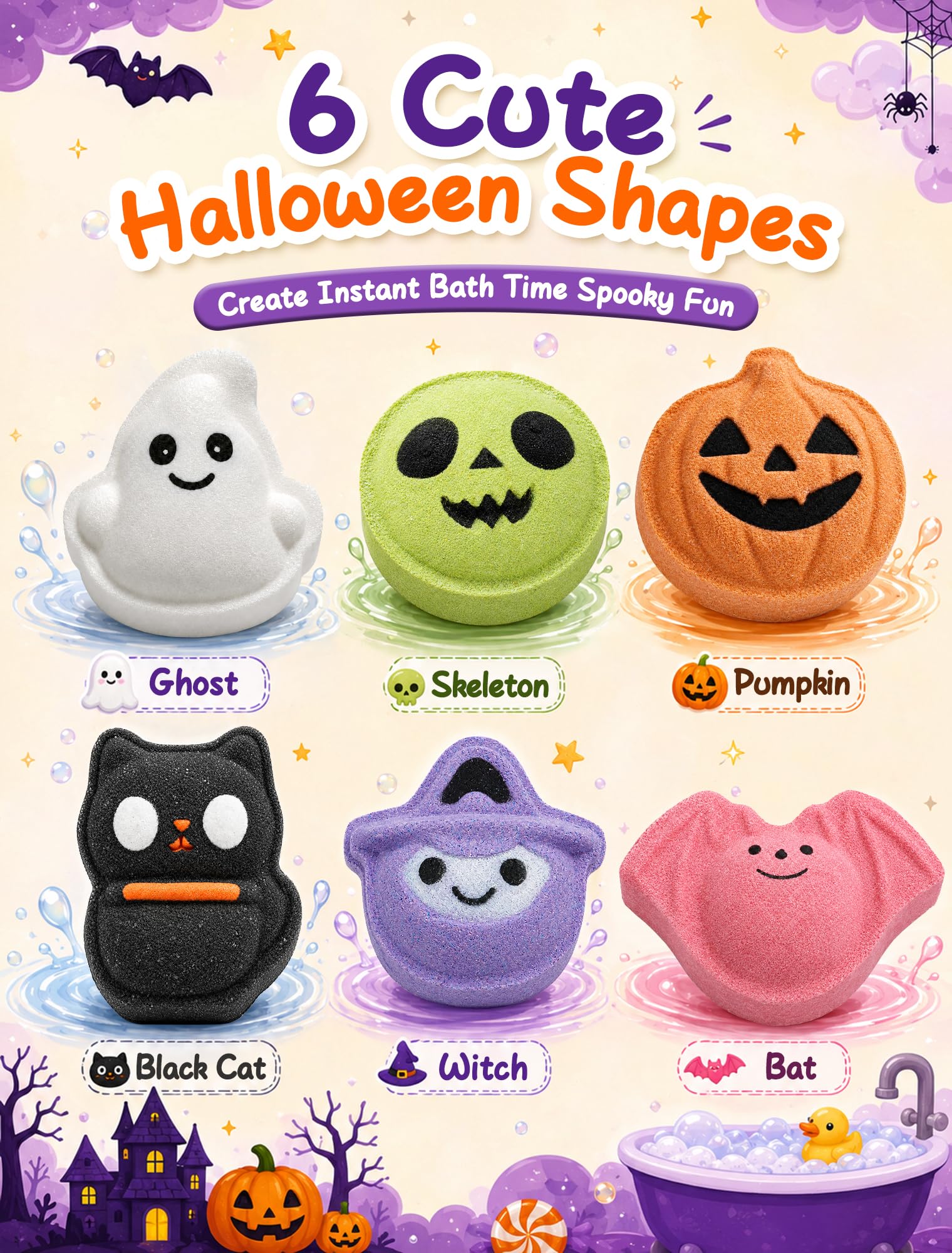 OKPOW close-up of ghost-shaped bath bomb detailing texture and kid-safe finish