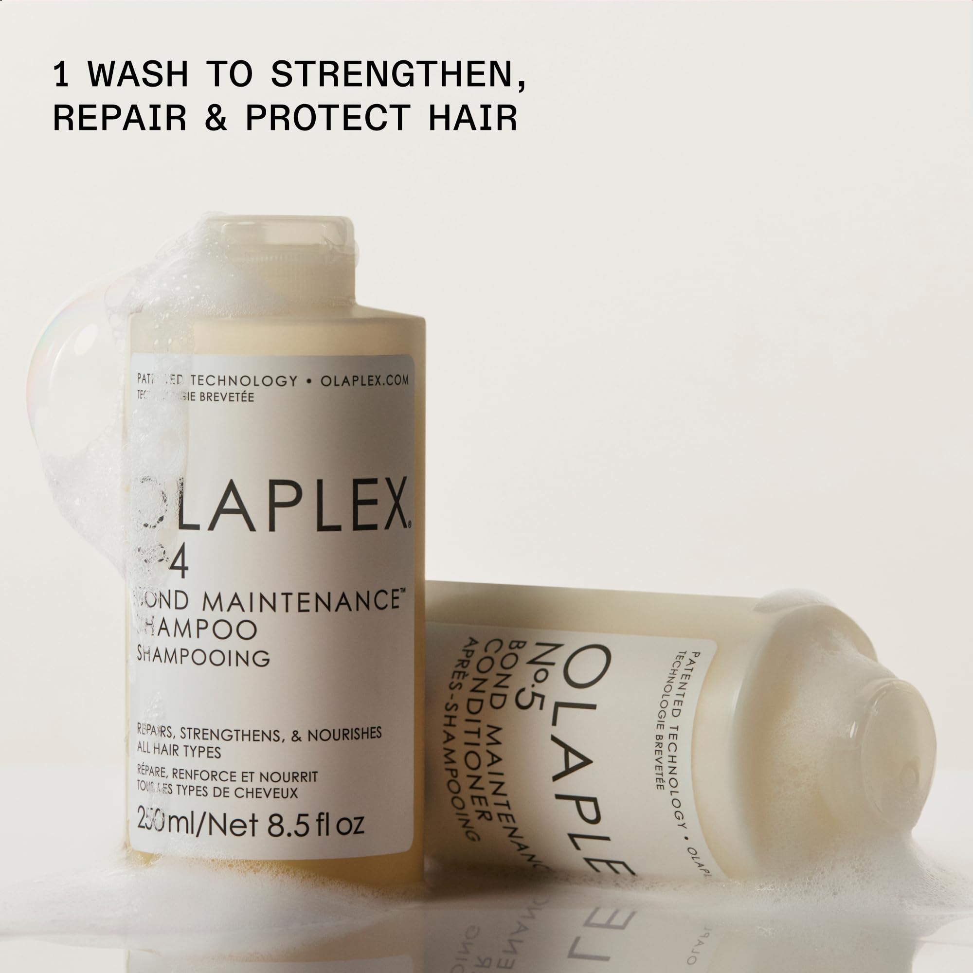 Olaplex N°4 shampoo bottle texture highlighting gentle cleansing