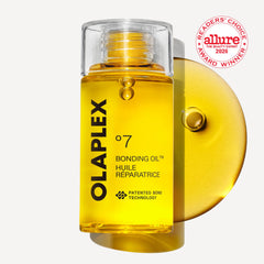 Olaplex No.7 pump and cap detail highlighting convenient dosing and control