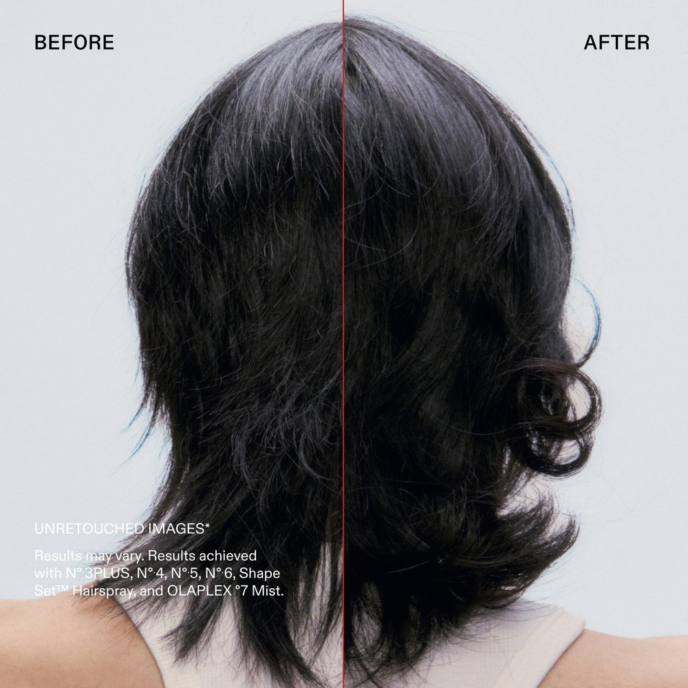 Olaplex Shape Set before and after hair shot showing frizz control benefit