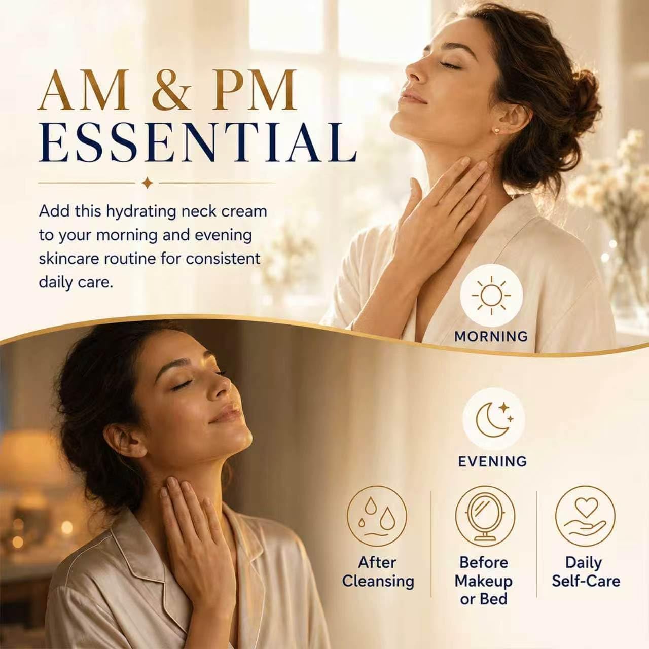 OLAVITA cream being applied to neck demonstrating smooth absorption benefit