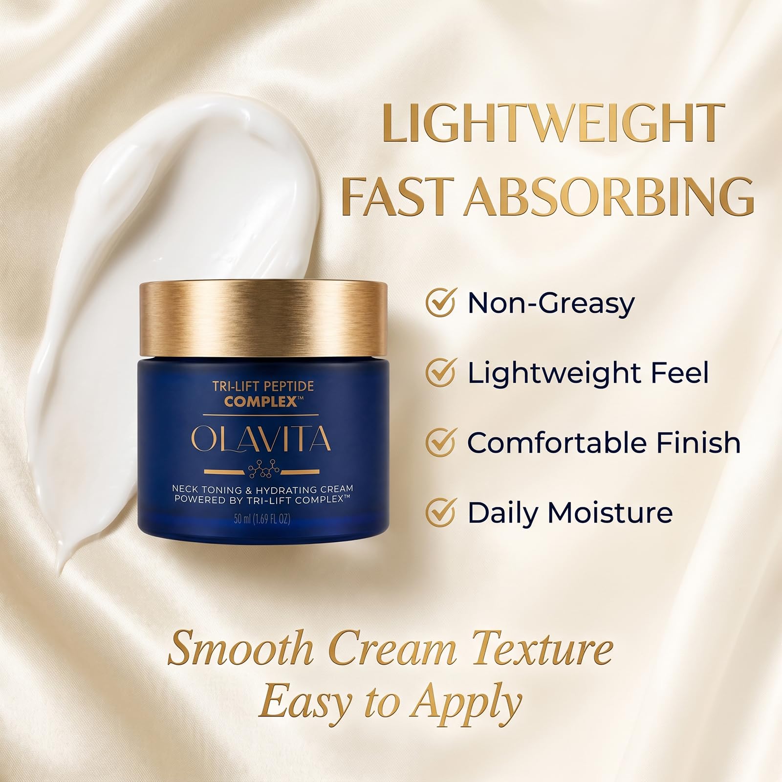 Olavita Cream spread on cheek demonstrating smooth hydration and layerability