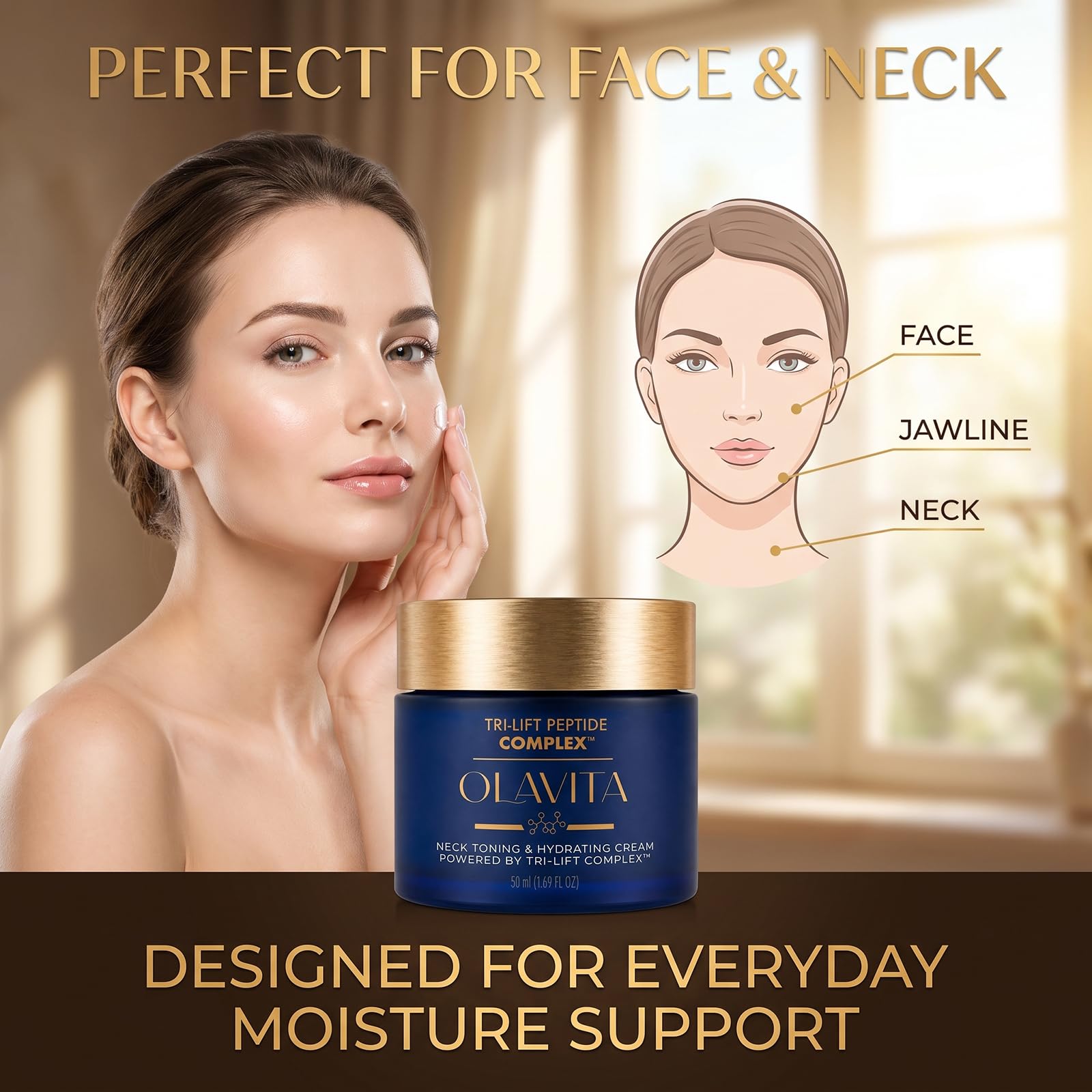 Olavita Cream ingredients label spotlighting peptide blend and botanicals