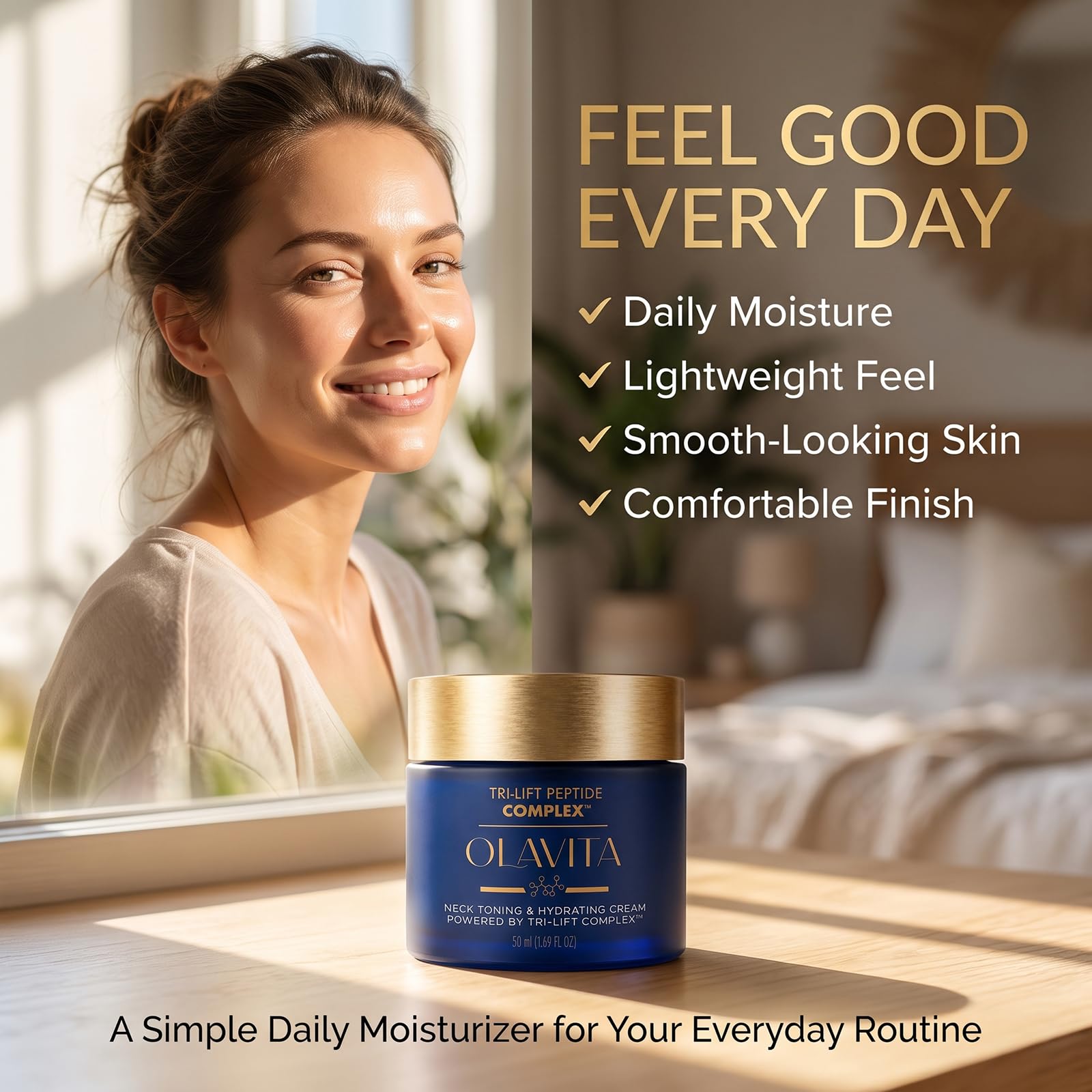 Olavita Cream on bathroom shelf in lifestyle setting for daily routine appeal