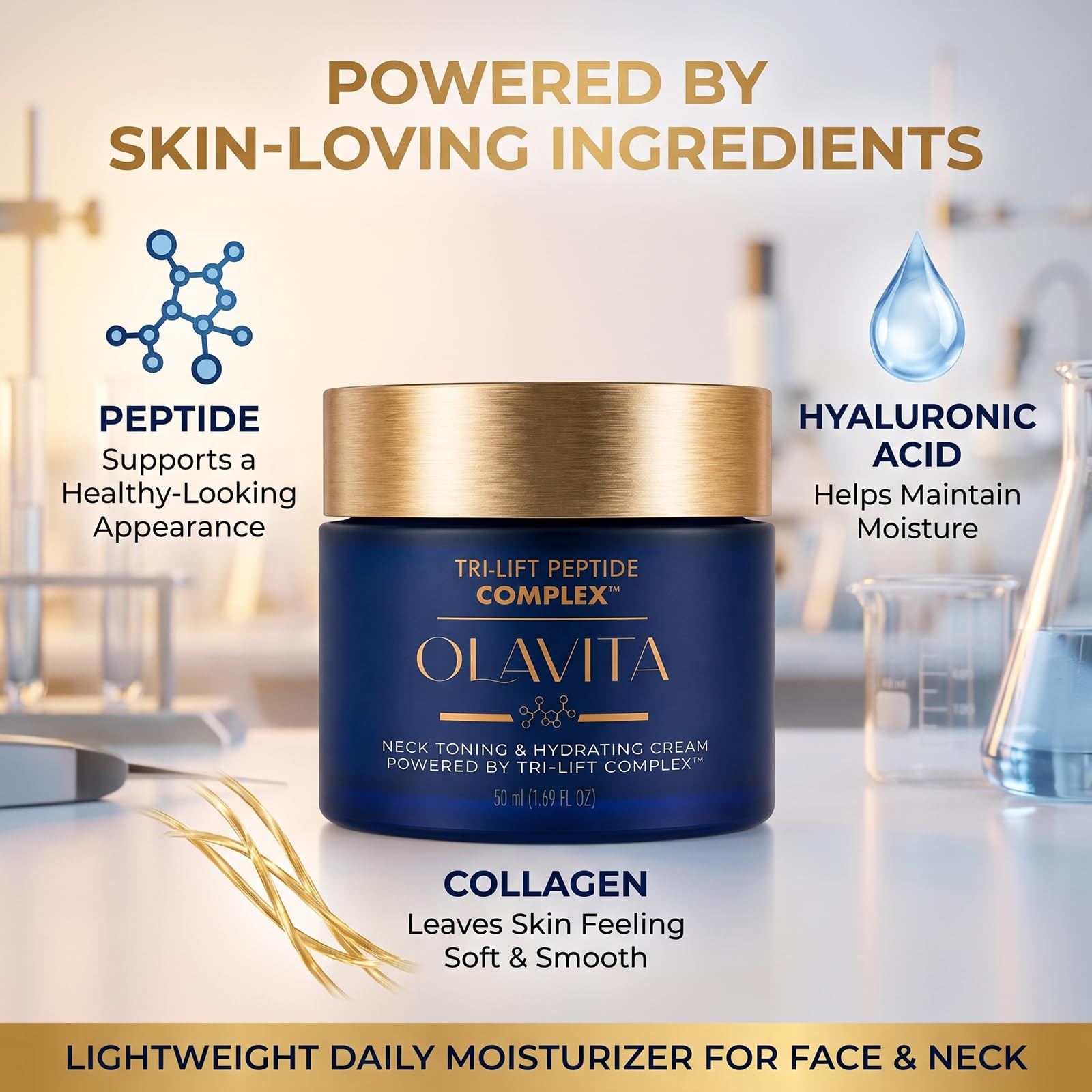 Olavita Cream being applied to neck to promote firmer-looking skin