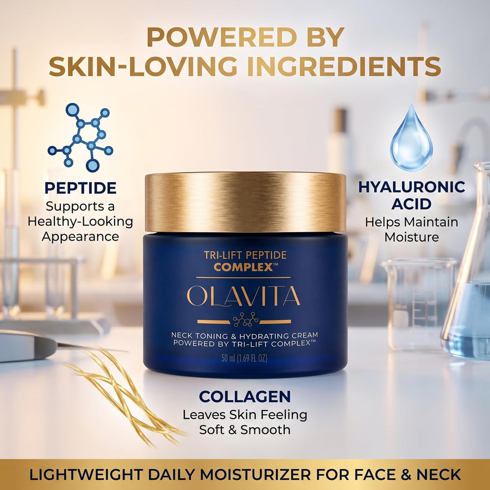 Olavita Cream being applied to neck to promote firmer-looking skin