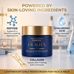 Olavita Cream being applied to neck to promote firmer-looking skin