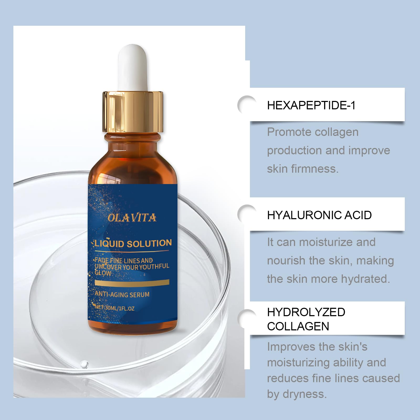 OLAVITA dropper close-up dispensing serum for precise, mess-free use