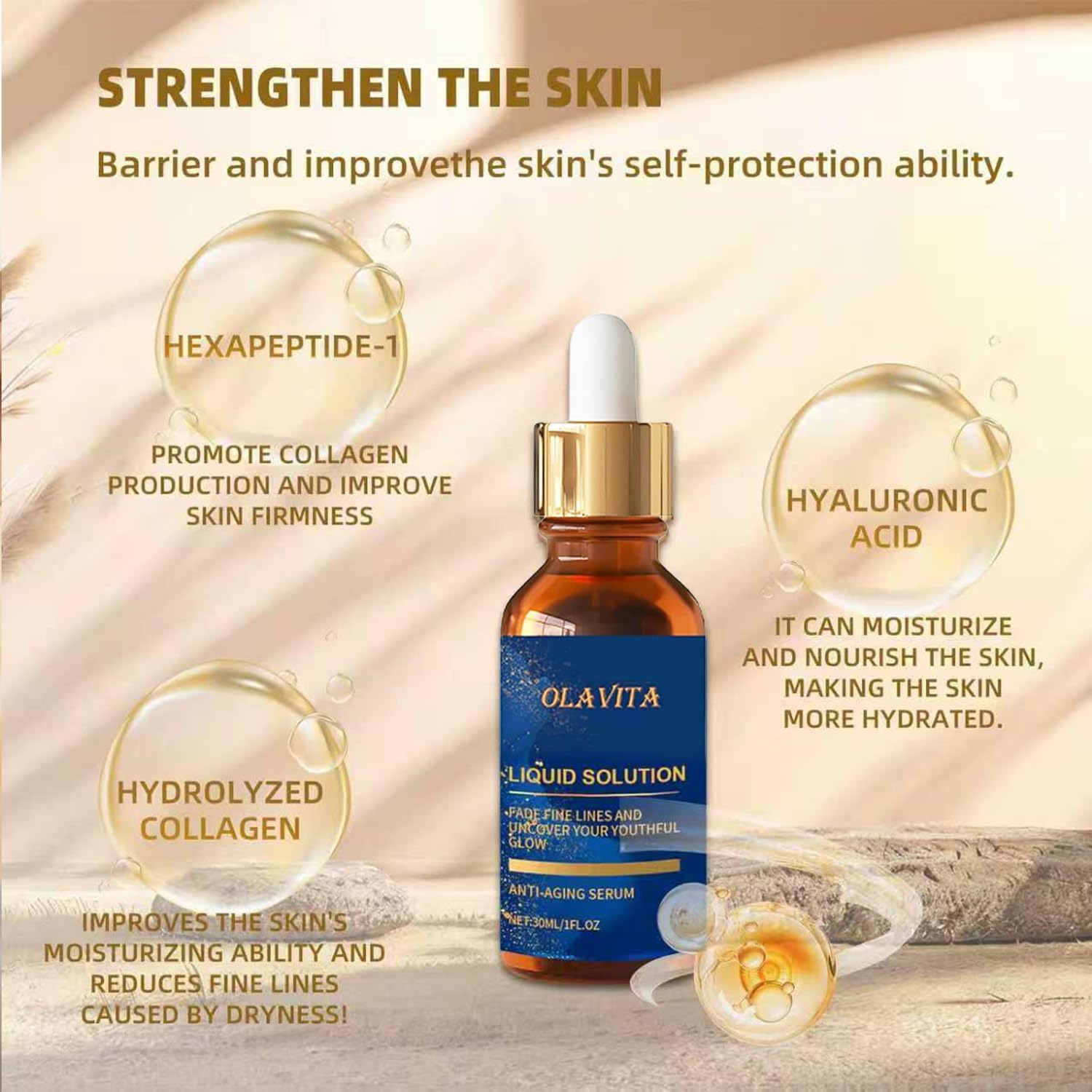 OLAVITA serum texture drop demonstrating lightweight absorption benefit