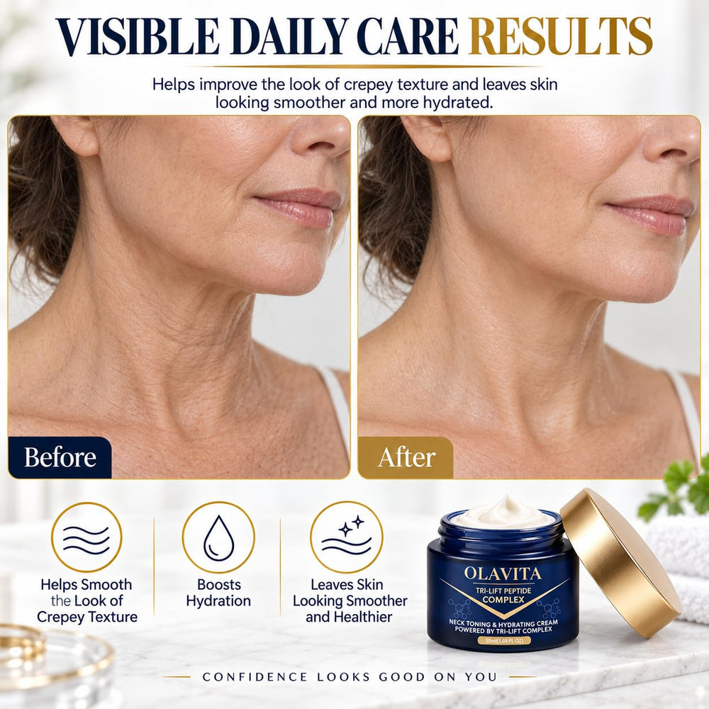 Olavita Skin application on neck demonstrating gentle upward massage benefit