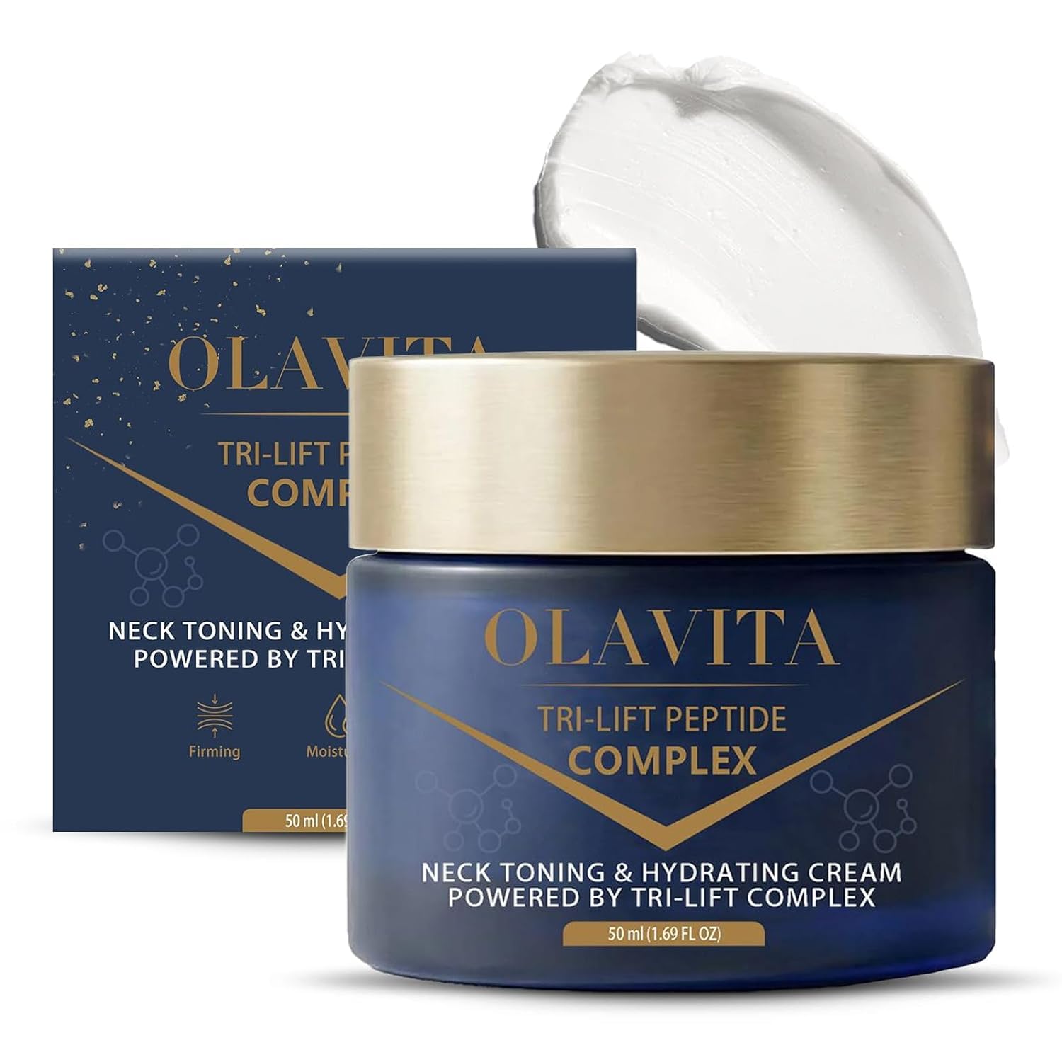 OLAVITA jar front view shows product and firming benefit