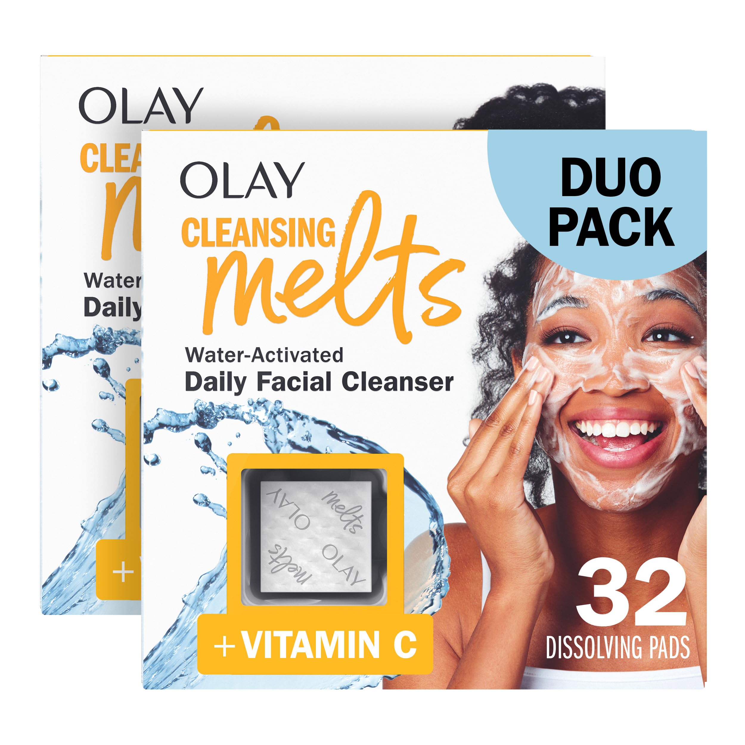 Olay front packaging showing travel-size pack and branding for convenient cleansing
