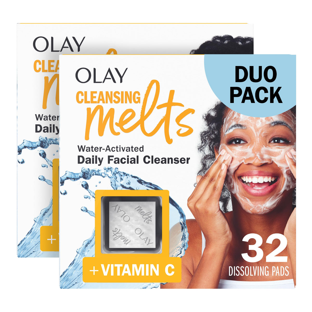 Olay front packaging showing travel-size pack and branding for convenient cleansing