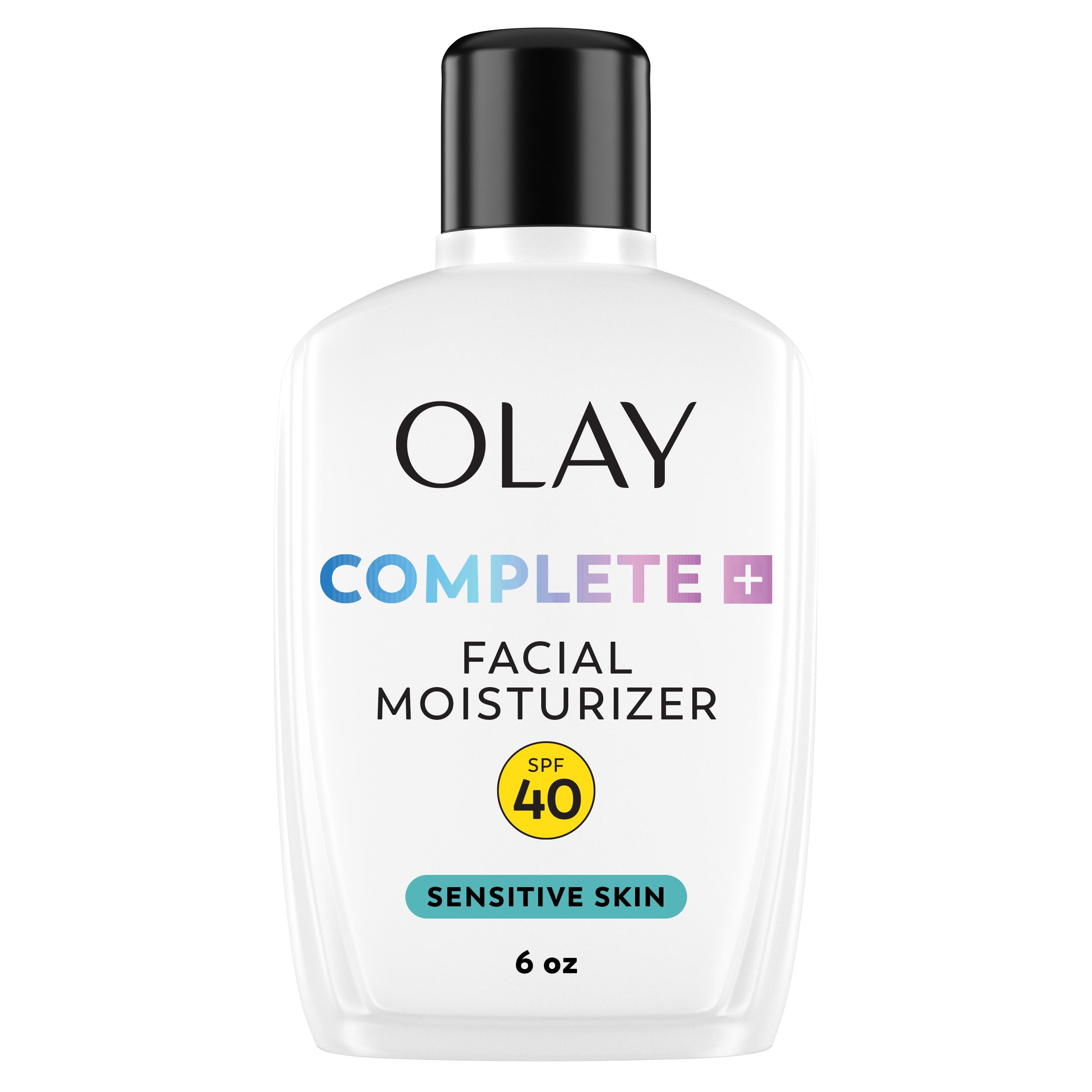 Olay Complete+ front pump showing packaging and easy dispensing benefit