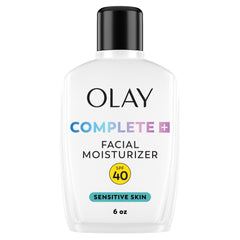 Olay Complete+ front pump showing packaging and easy dispensing benefit