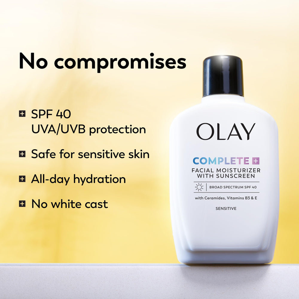 Olay Complete+ ingredient label highlighting ceramides and niacinamide benefits