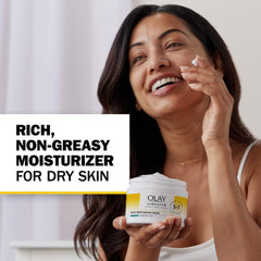 Olay Complete+ open jar showing rich cream texture for deep hydration